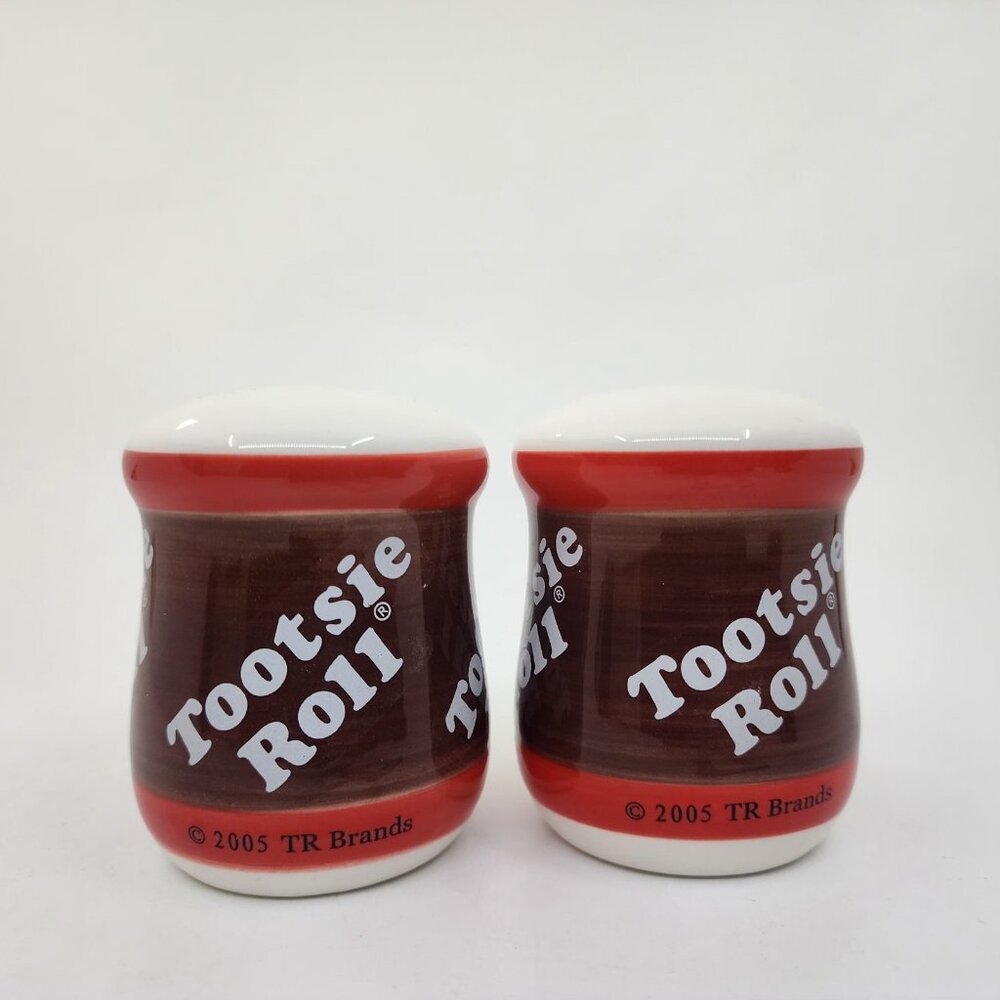 Vintage Tootsie Roll Candy Salt & Pepper Shakers Set Ceramic 2005 Brown Red